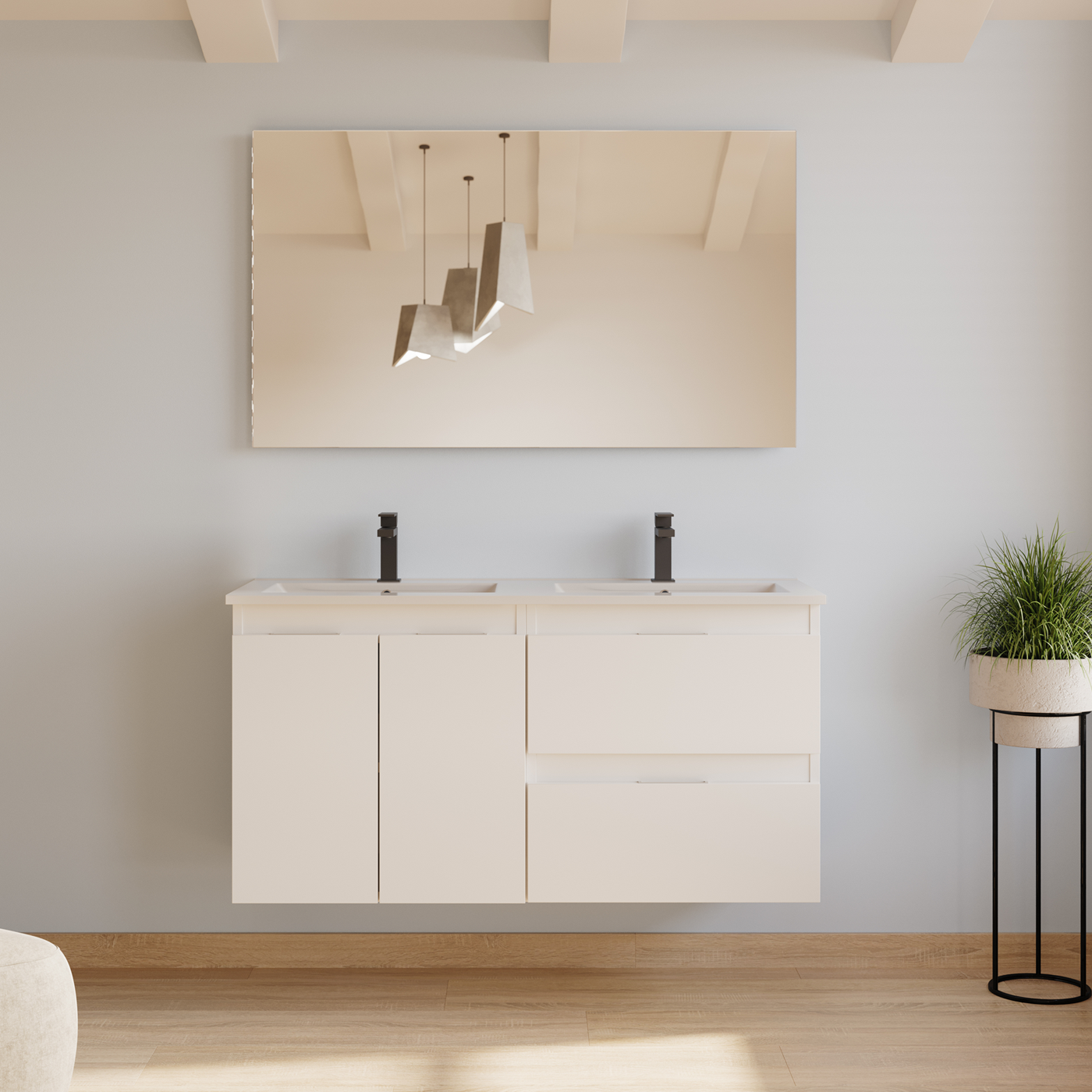 Meuble de salle de bain 120cm double vasque - 2 portes et 2 tiroirs - ROSIE