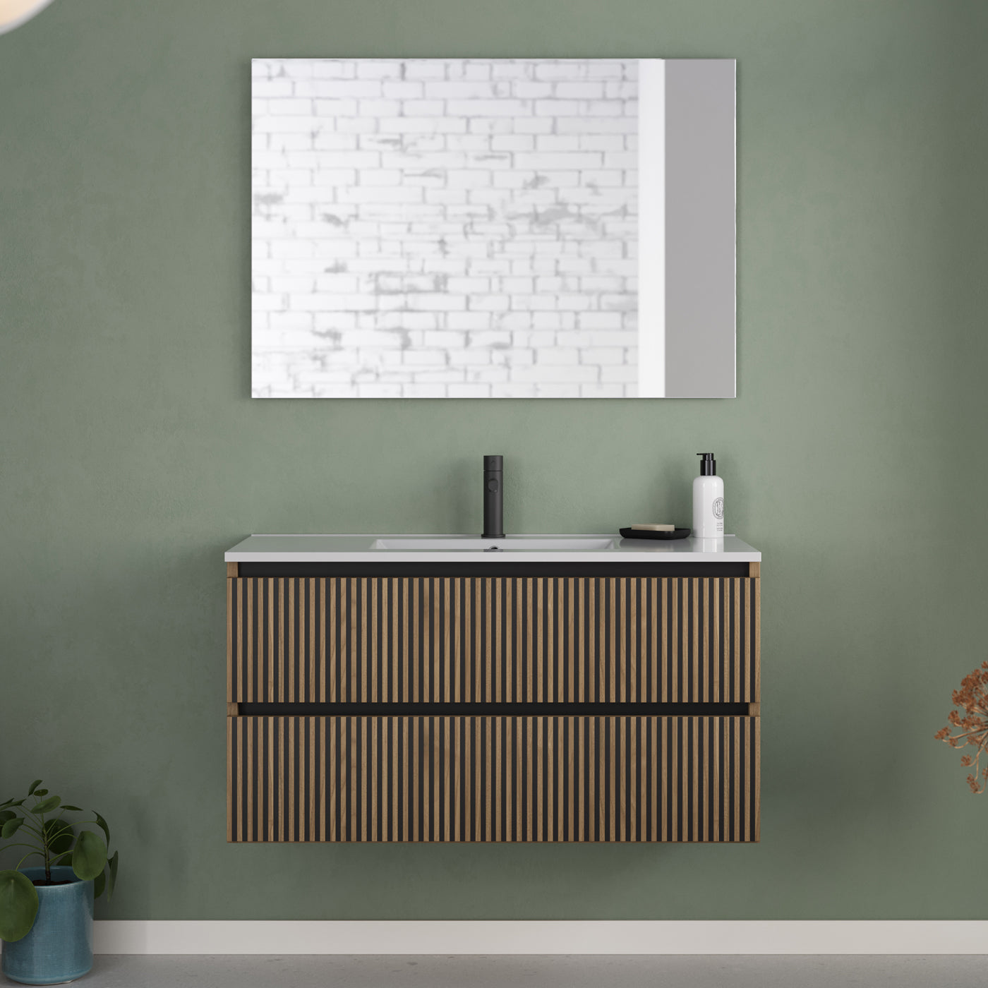 Meuble de salle de bain 100cm simple vasque - 2 tiroirs - sans miroir - VENERIA