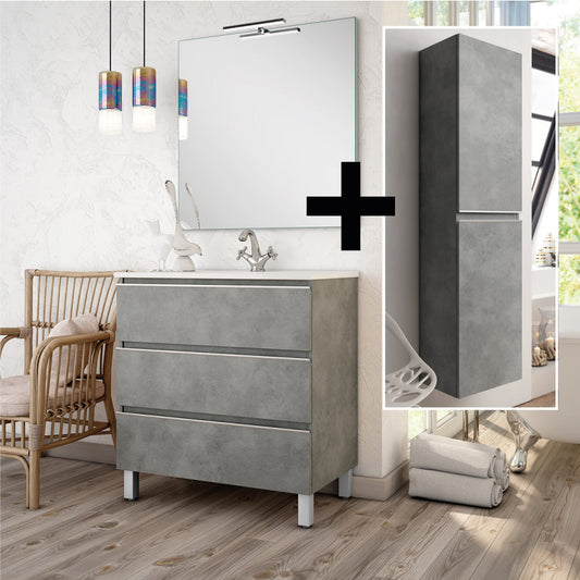 Ensemble meuble de salle de bain 80cm simple vasque + colonne de rangement PALMA