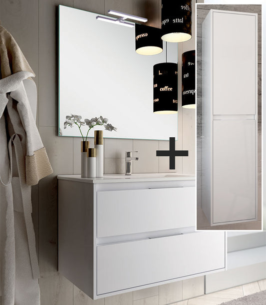 Ensemble meuble de salle de bain 80cm simple vasque + colonne de rangement IRIS