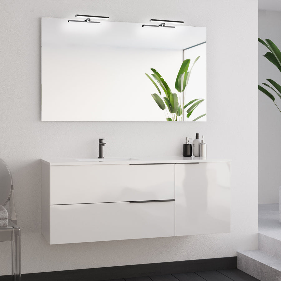 Meuble de salle de bain 120cm avec vasque déportée - 2 tiroirs et un placard - blanc laqué - KING