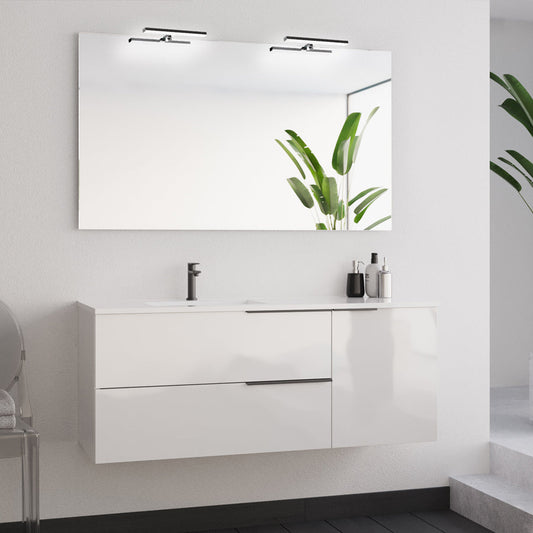 Meuble de salle de bain 120cm avec vasque déportée - 2 tiroirs et un placard - blanc laqué - KING