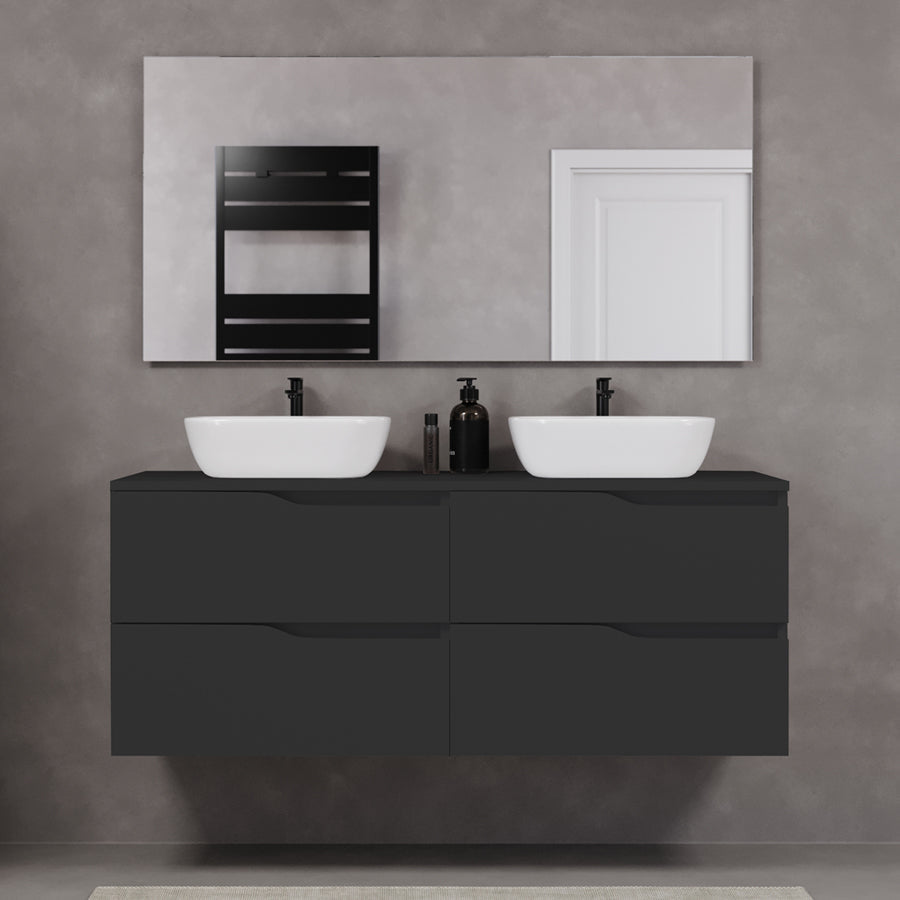 Meuble de salle de bain 120cm avec plateau et 2 vasques à poser Zeus - sans miroir - 4 tiroirs - LUNA