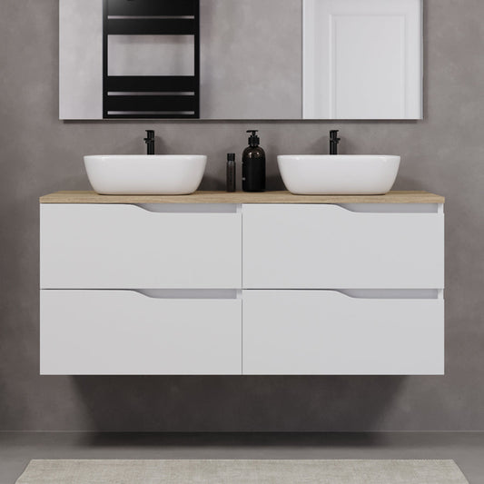 Meuble de salle de bain 120cm avec plateau et 2 vasques à poser Zeus - sans miroir - 4 tiroirs - LUNA