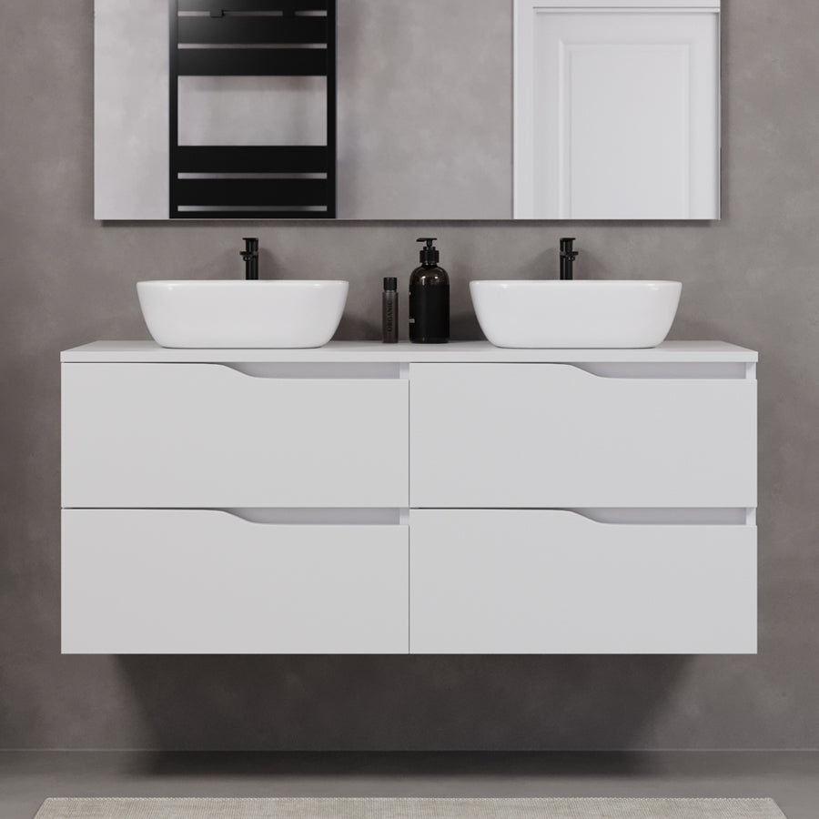 Meuble de salle de bain 120cm avec plateau et 2 vasques à poser Zeus - sans miroir - 4 tiroirs - LUNA