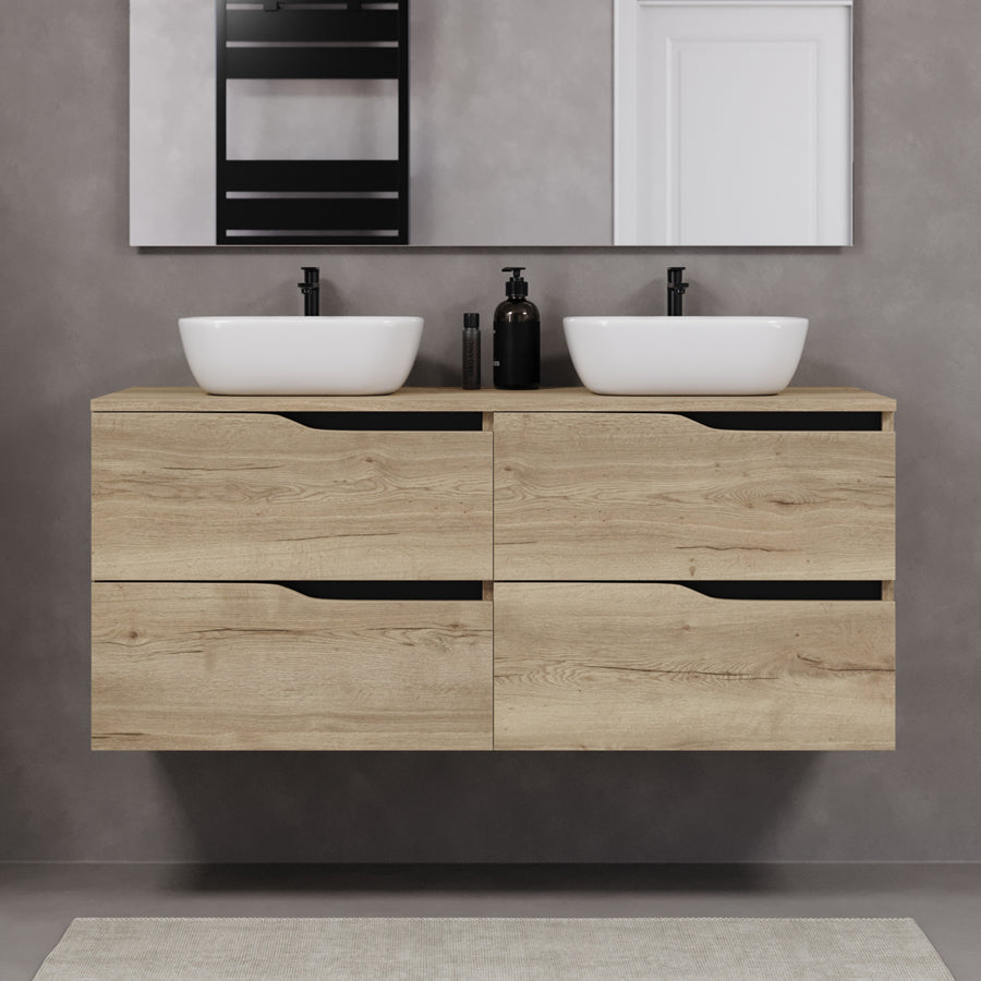 Meuble de salle de bain 120cm avec plateau et 2 vasques à poser Zeus - sans miroir - 4 tiroirs - LUNA