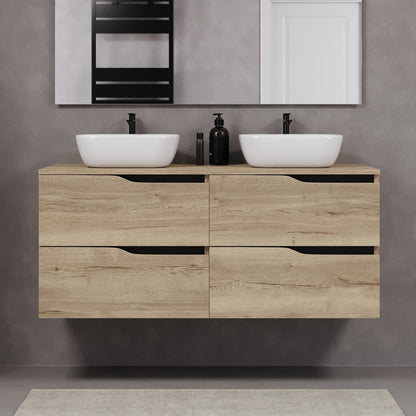 Meuble de salle de bain 120cm avec plateau et 2 vasques à poser Zeus - sans miroir - 4 tiroirs - LUNA