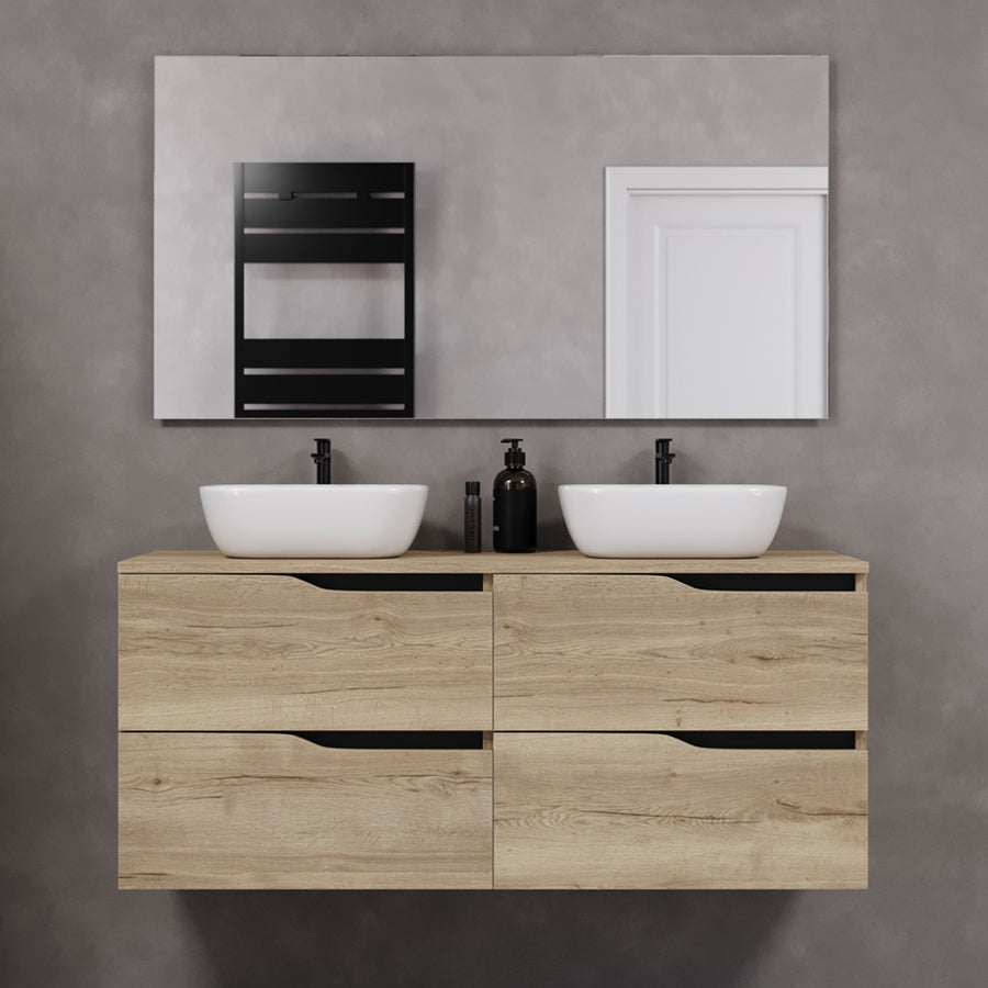 Meuble de salle de bain 120cm avec plateau et 2 vasques à poser Zeus - sans miroir - 4 tiroirs - LUNA