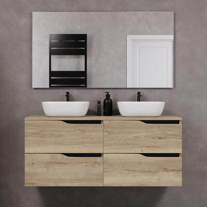 Meuble de salle de bain 120cm avec plateau et 2 vasques à poser Zeus - sans miroir - 4 tiroirs - LUNA