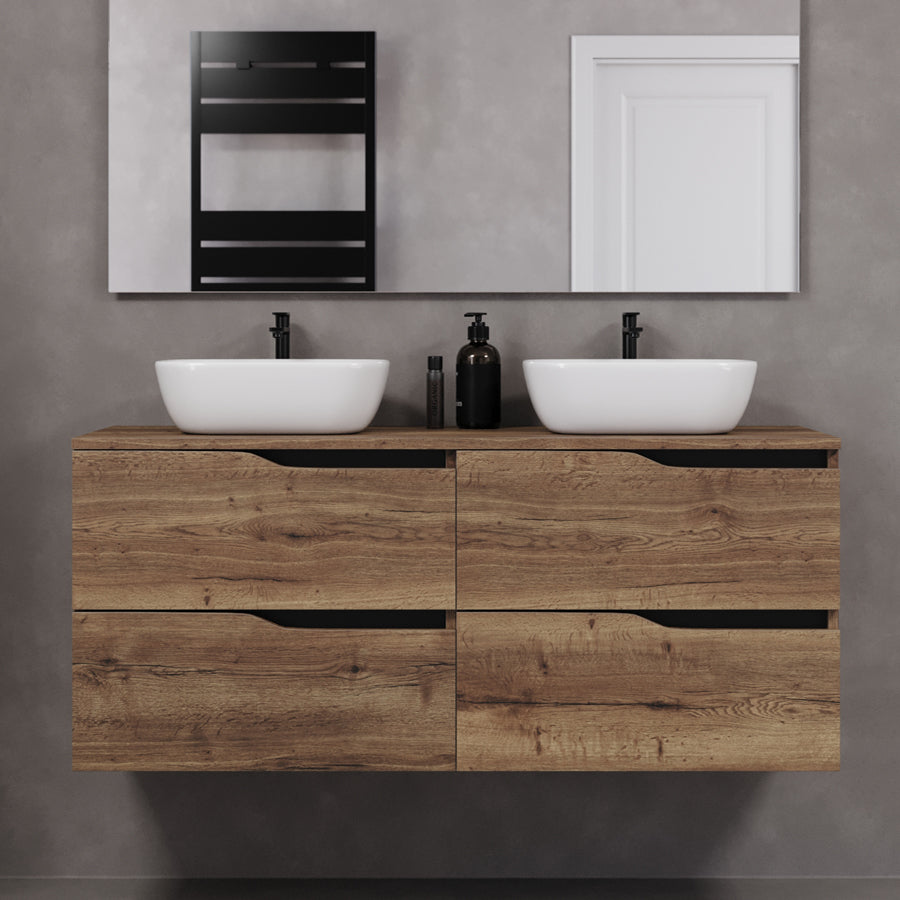 Meuble de salle de bain 120cm avec plateau et 2 vasques à poser Zeus - sans miroir - 4 tiroirs - LUNA