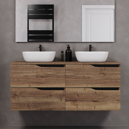 Meuble de salle de bain 120cm avec plateau et 2 vasques à poser Zeus - sans miroir - 4 tiroirs - LUNA