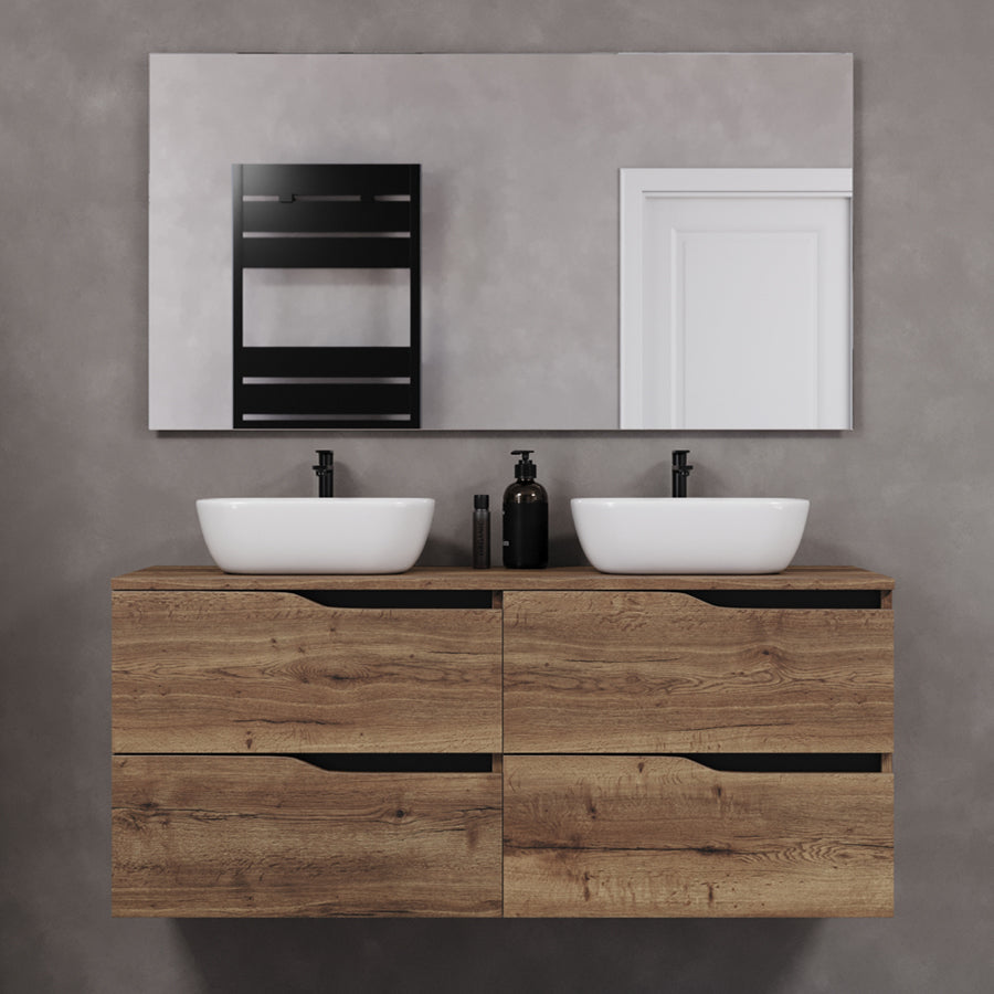 Meuble de salle de bain 120cm avec plateau et 2 vasques à poser Zeus - sans miroir - 4 tiroirs - LUNA