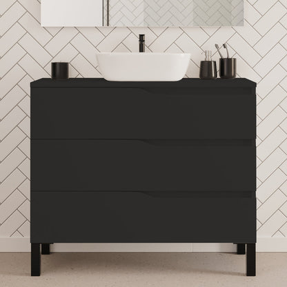 Meuble de salle de bain 100cm avec plateau et vasque à poser zeus - 3 tiroirs - MATA