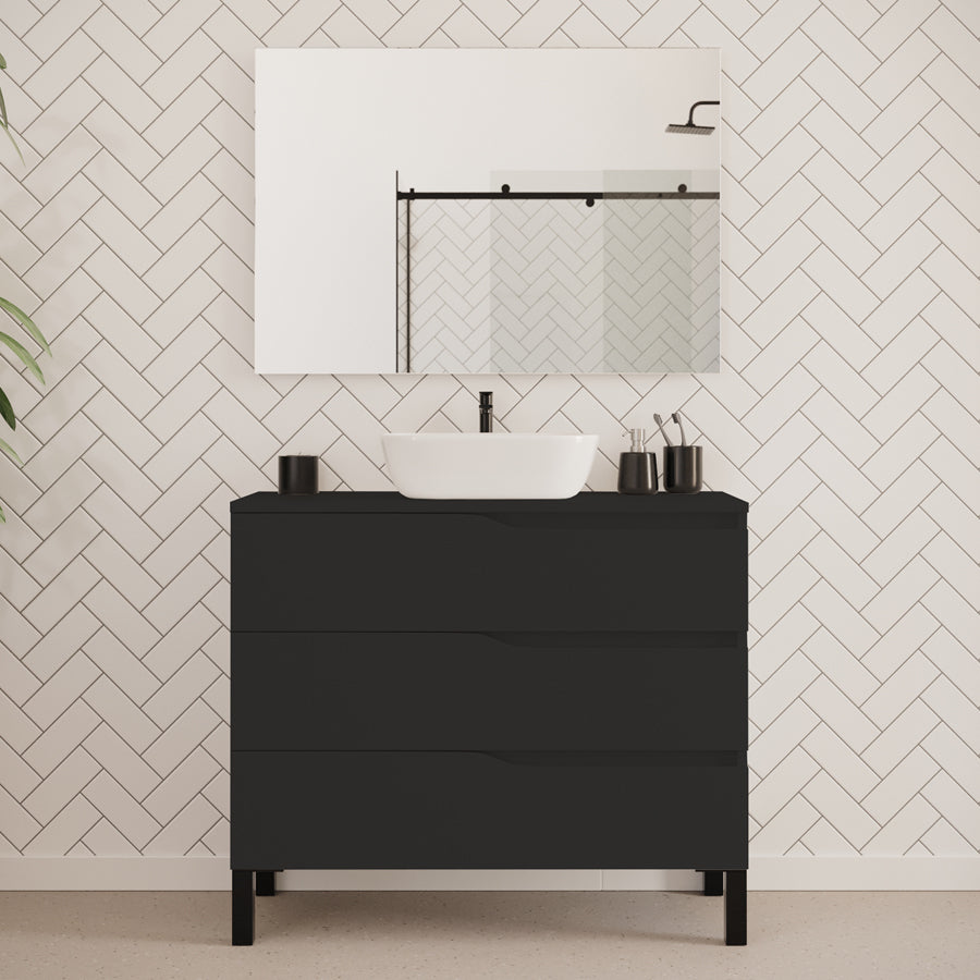 Meuble de salle de bain 100cm avec plateau et vasque à poser zeus - 3 tiroirs - MATA