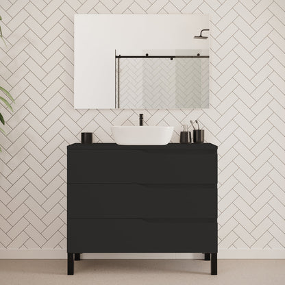 Meuble de salle de bain 100cm avec plateau et vasque à poser zeus - 3 tiroirs - MATA