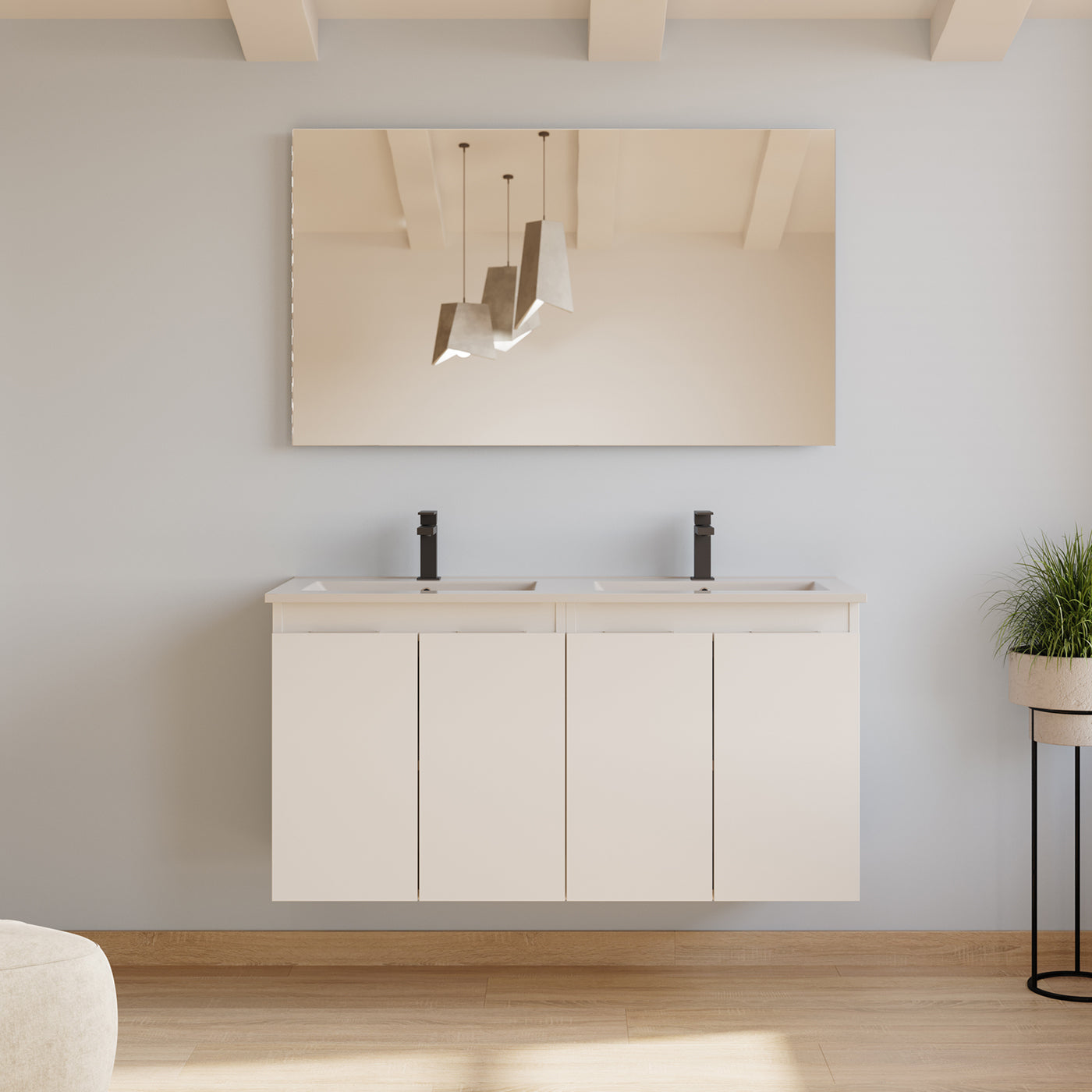 Meuble de salle de bain 120cm double vasque - 4 portes - sans miroir - ROSIE