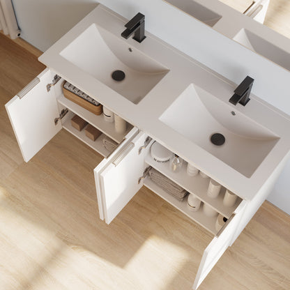Meuble de salle de bain 120cm double vasque - 4 portes - sans miroir - ROSIE