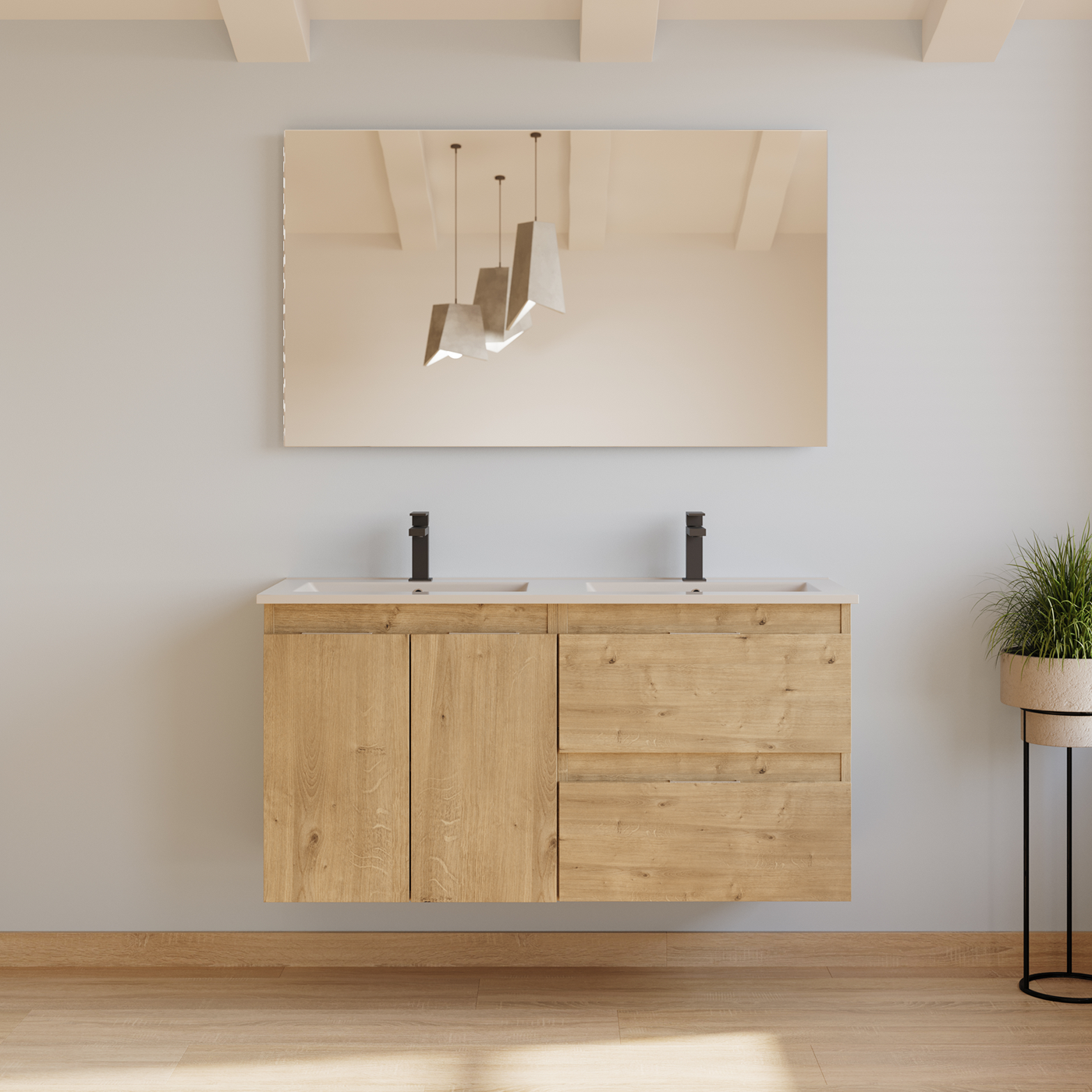 Meuble de salle de bain 120cm double vasque - 2 portes et 2 tiroirs - ROSIE