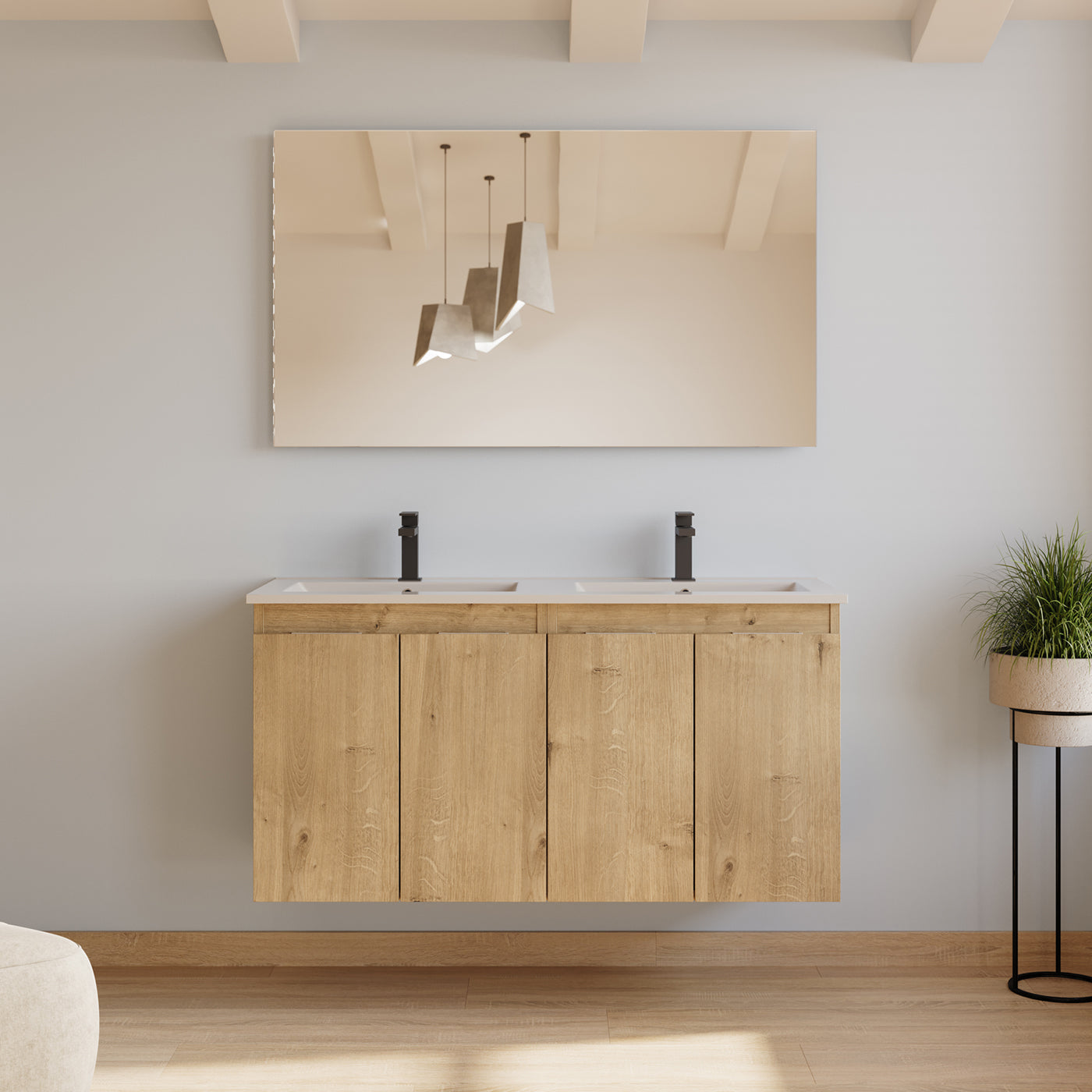 Meuble de salle de bain 120cm double vasque - 4 portes - sans miroir - ROSIE