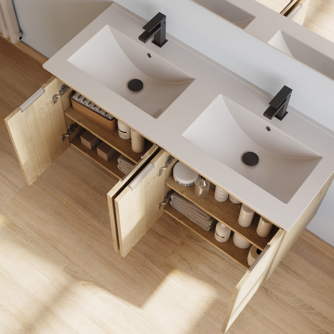 Meuble de salle de bain 120cm double vasque - 4 portes - sans miroir - ROSIE