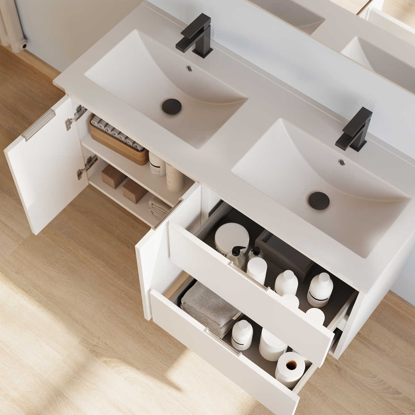 Meuble de salle de bain 120cm double vasque - 2 portes et 2 tiroirs - ROSIE