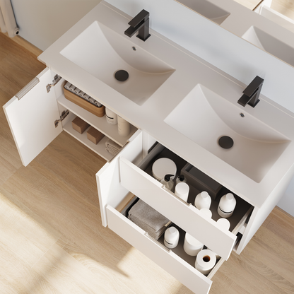 Meuble de salle de bain 120cm double vasque - 2 portes et 2 tiroirs - ROSIE