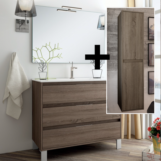 Ensemble meuble de salle de bain 100cm simple vasque + colonne de rangement TIRIS