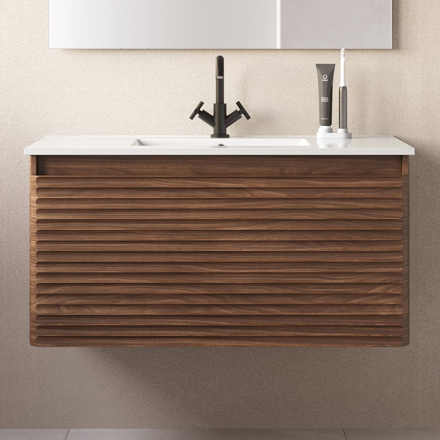 Meuble de salle de bain 100cm simple vasque - 2 tiroirs - SUZA