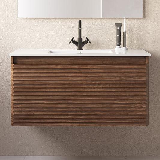 Meuble de salle de bain 100cm simple vasque - 2 tiroirs - sans miroir - SUZA
