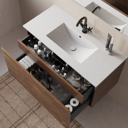 Meuble de salle de bain 100cm simple vasque - 2 tiroirs - SUZA