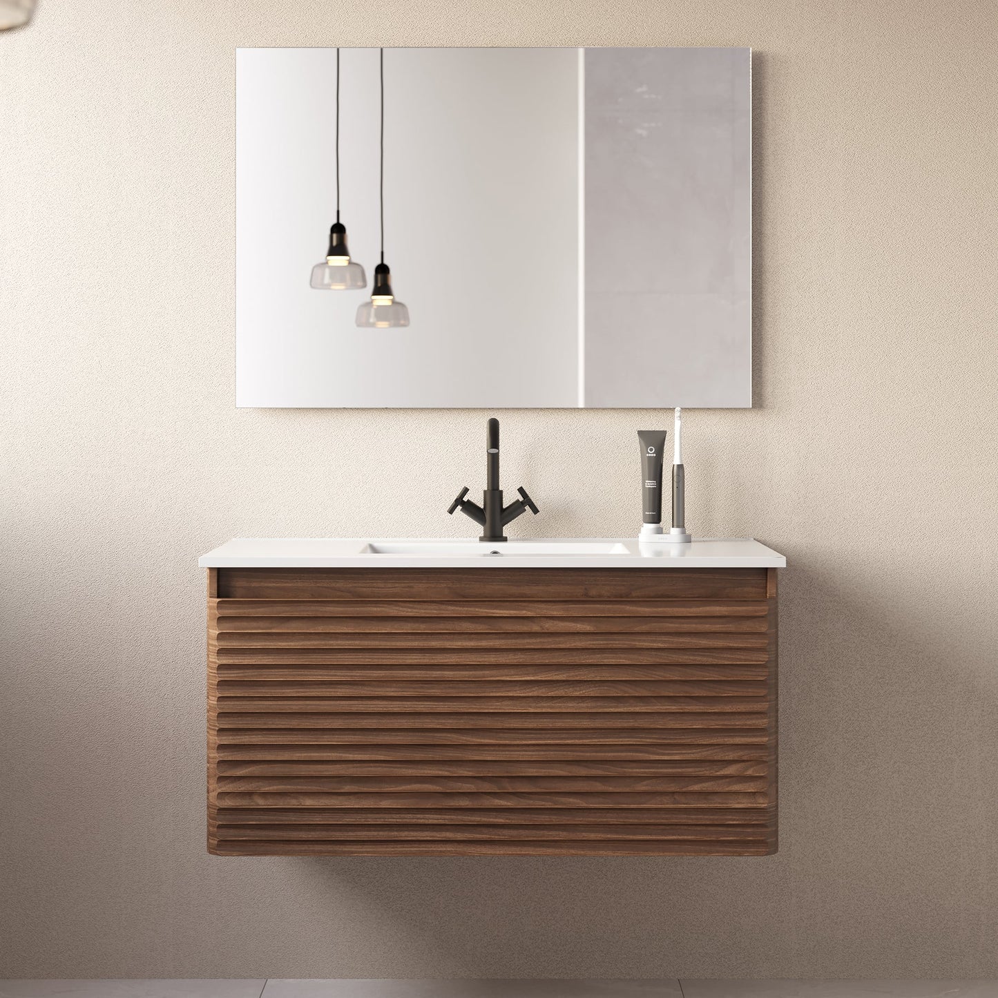 Meuble de salle de bain 100cm simple vasque - 2 tiroirs - SUZA