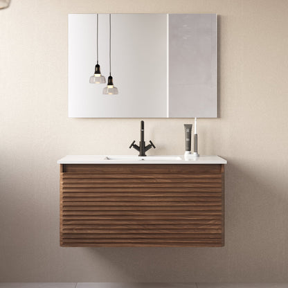 Meuble de salle de bain 100cm simple vasque - 2 tiroirs - SUZA