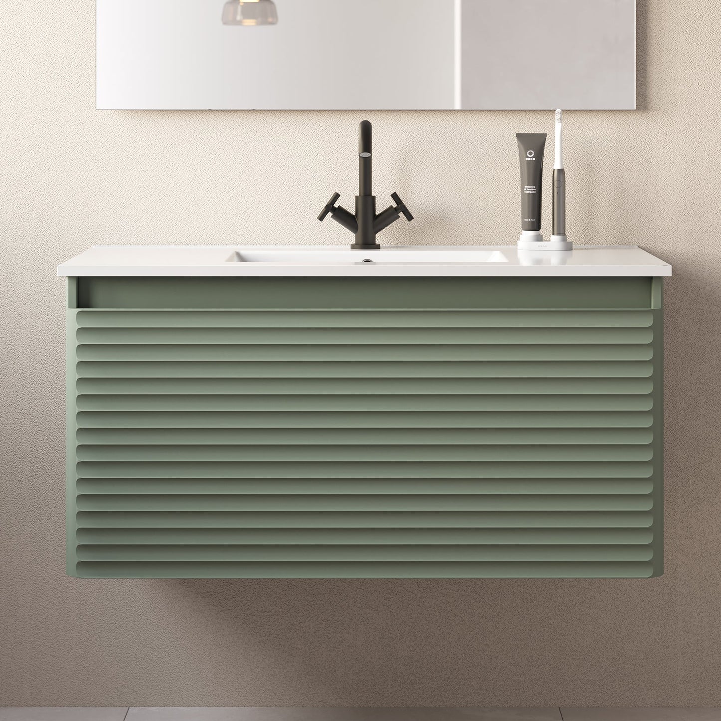 Meuble de salle de bain 100cm simple vasque - 2 tiroirs - SUZA