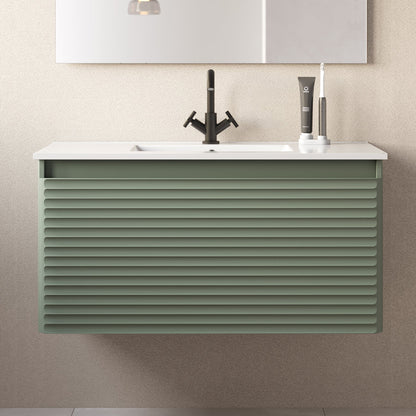 Meuble de salle de bain 100cm simple vasque - 2 tiroirs - SUZA