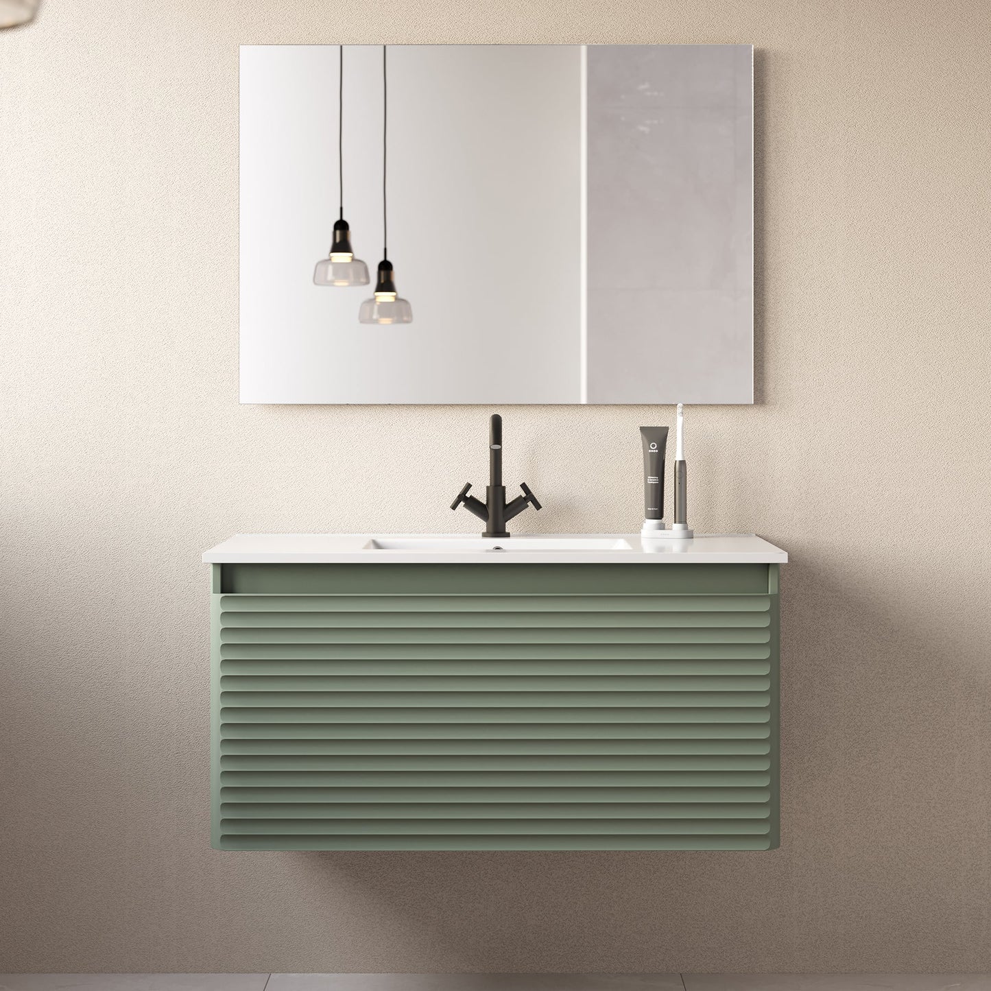 Meuble de salle de bain 100cm simple vasque - 2 tiroirs - SUZA