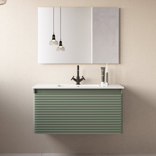 Meuble de salle de bain 100cm simple vasque - 2 tiroirs - SUZA