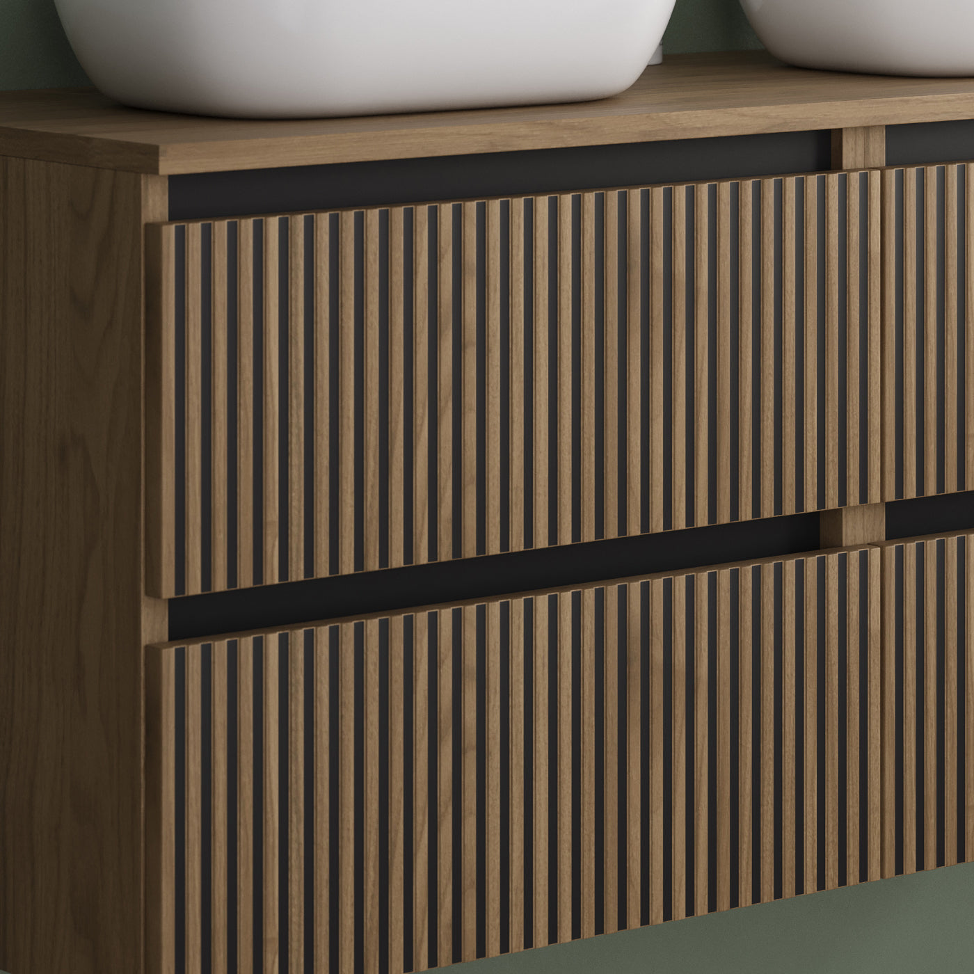 Meuble de salle de bain 140cm avec plateau et 2 vasques à poser arrondies - 4 tiroirs - sans miroir - VENERIA