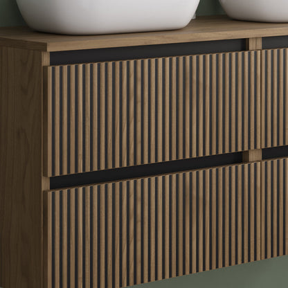 Meuble de salle de bain 140cm avec plateau et 2 vasques à poser arrondies - 4 tiroirs - sans miroir - VENERIA