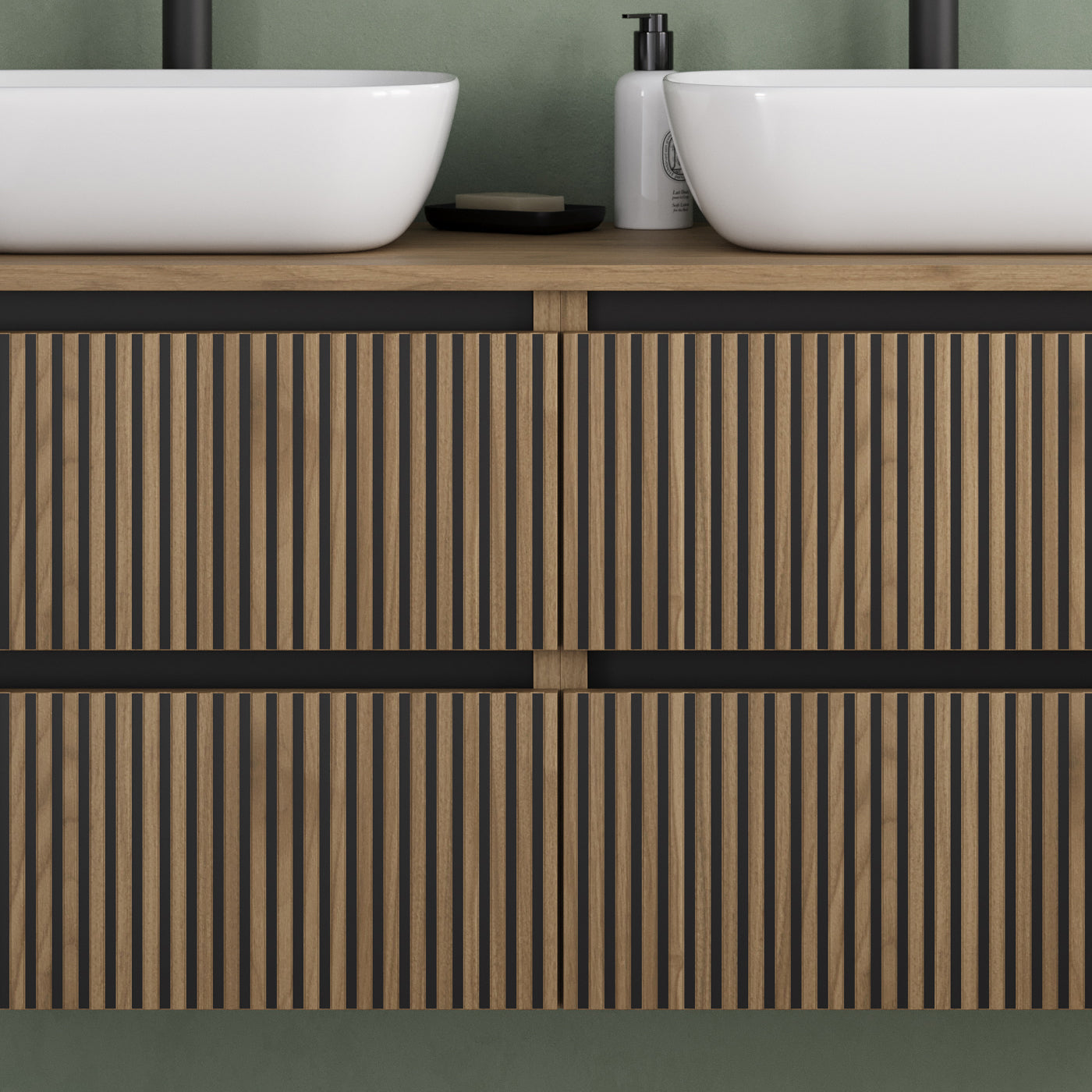 Meuble de salle de bain 140cm avec plateau et 2 vasques à poser arrondies - 4 tiroirs - sans miroir - VENERIA