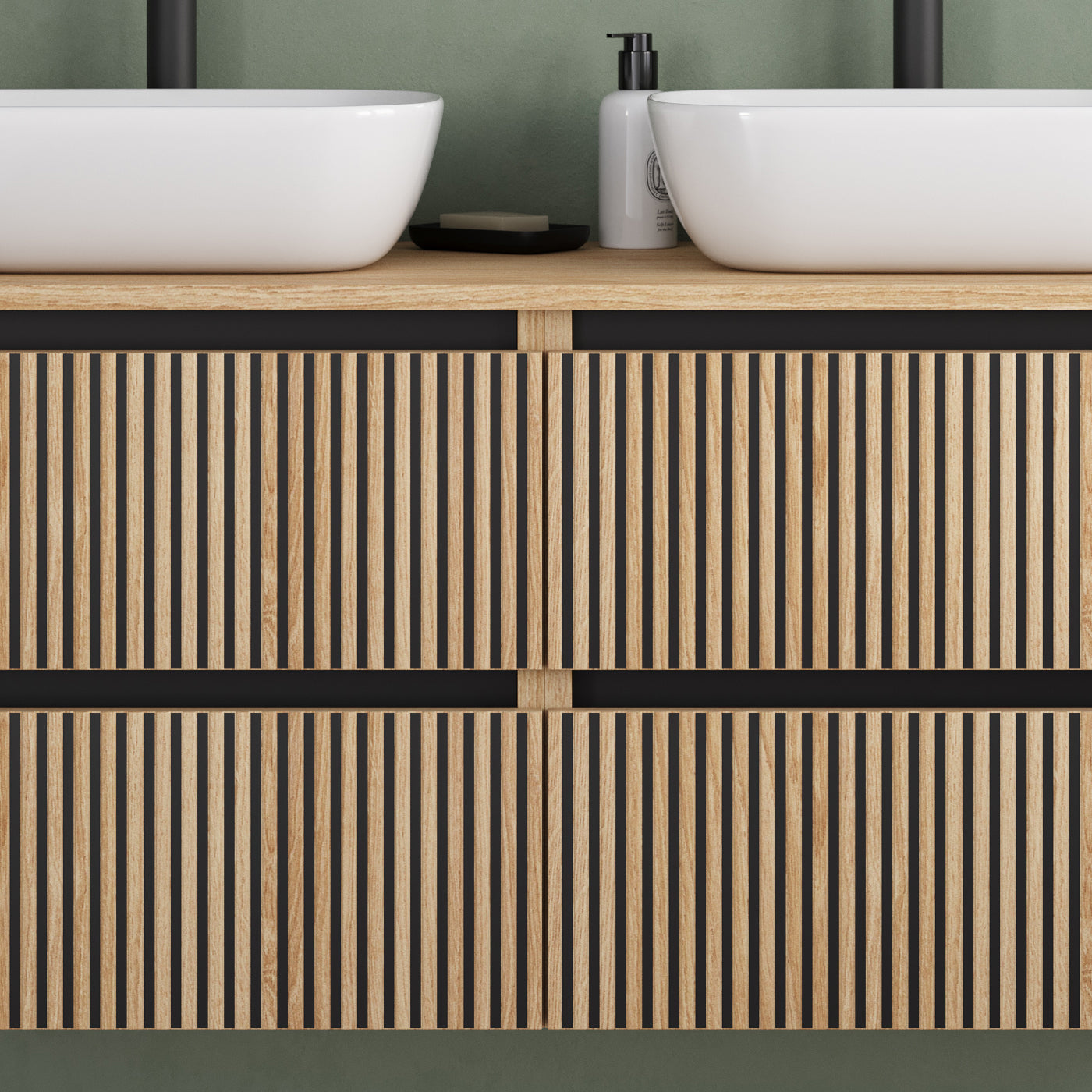 Meuble de salle de bain 140cm avec plateau et 2 vasques à poser arrondies - 4 tiroirs - sans miroir - VENERIA