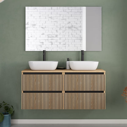Meuble de salle de bain 140cm avec plateau et 2 vasques à poser arrondies - 4 tiroirs - sans miroir - VENERIA