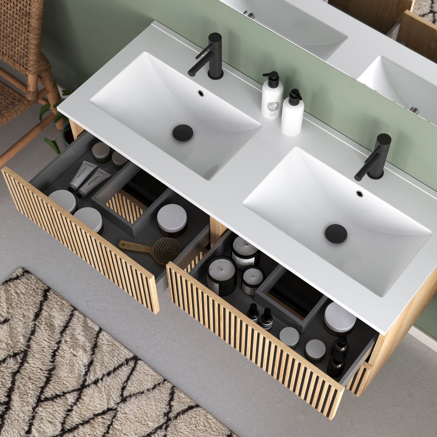 Meuble de salle de bain 120cm double vasque - 4 tiroirs - VENERIA