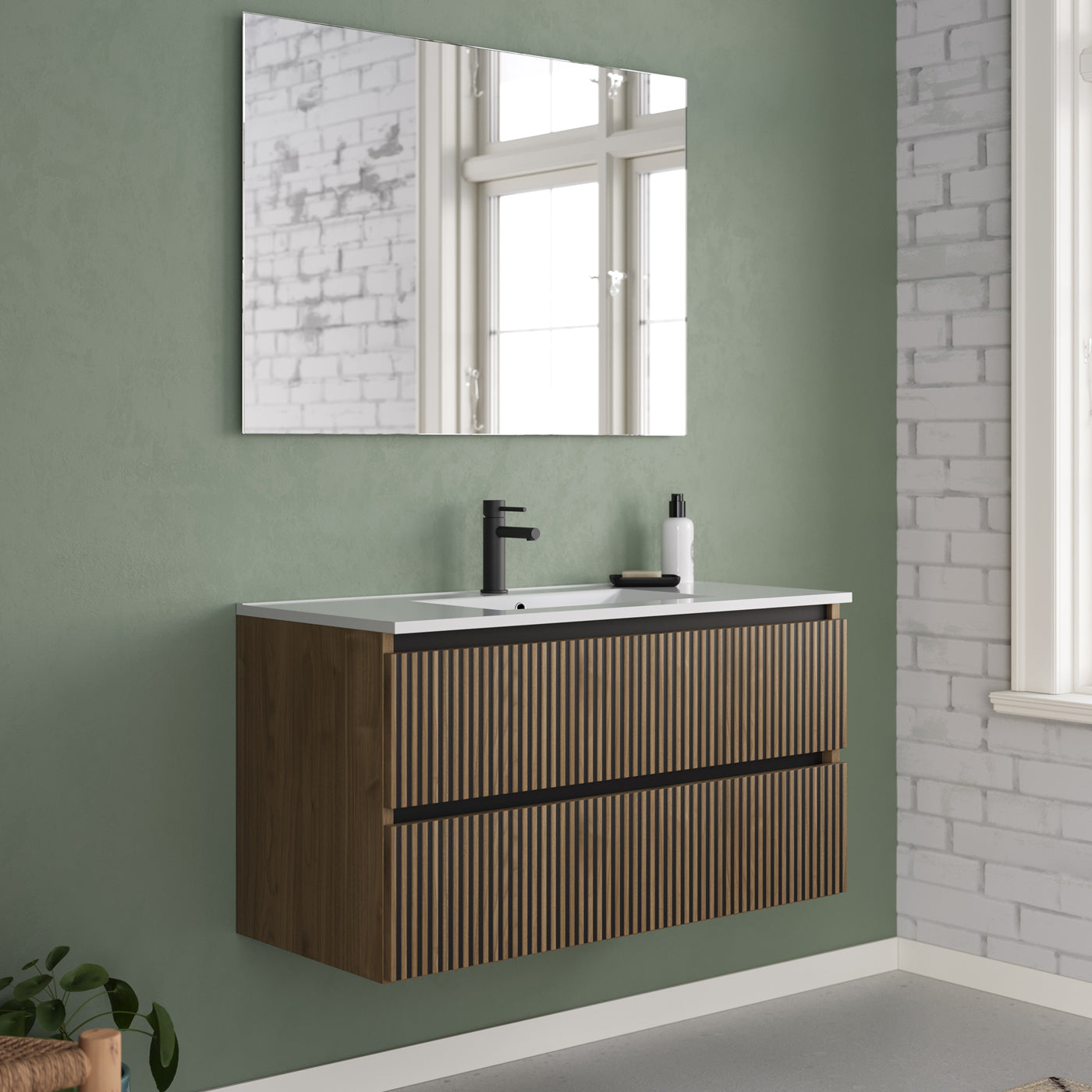 Meuble de salle de bain 100cm simple vasque - 2 tiroirs - sans miroir - VENERIA
