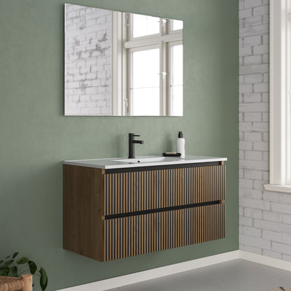 Meuble de salle de bain 100cm simple vasque - 2 tiroirs - sans miroir - VENERIA