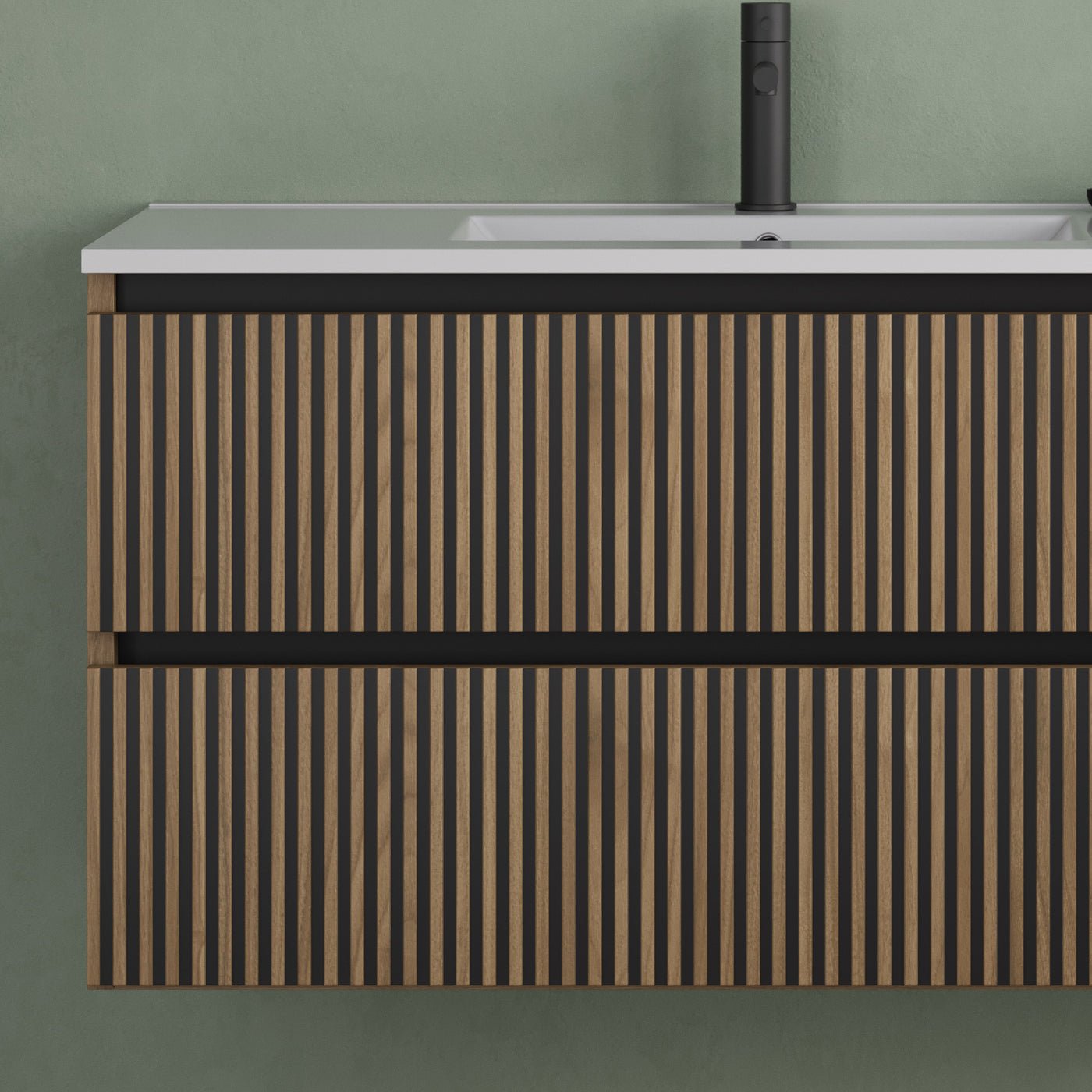 Meuble de salle de bain 100cm simple vasque - 2 tiroirs - sans miroir - VENERIA