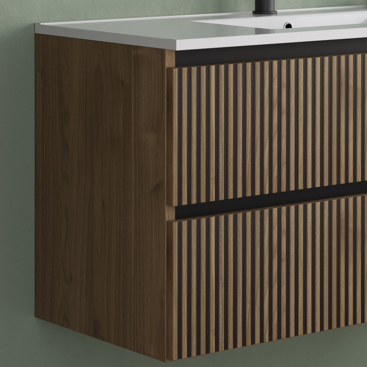 Meuble de salle de bain 100cm simple vasque - 2 tiroirs - VENERIA