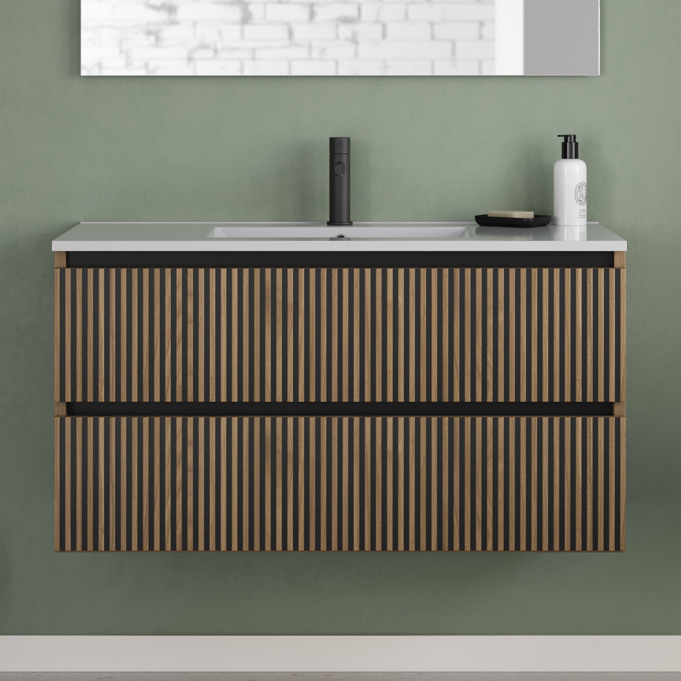 Meuble de salle de bain 100cm simple vasque - 2 tiroirs - sans miroir - VENERIA