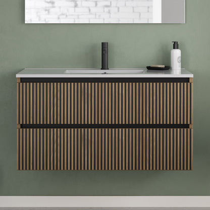 Meuble de salle de bain 100cm simple vasque - 2 tiroirs - sans miroir - VENERIA