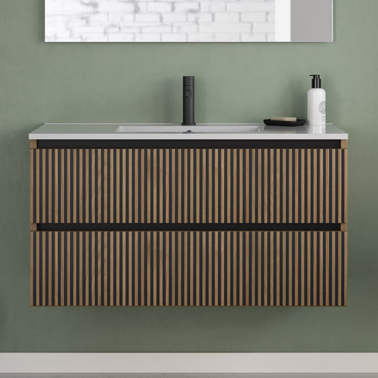 Meuble de salle de bain 100cm simple vasque - 2 tiroirs - sans miroir - VENERIA