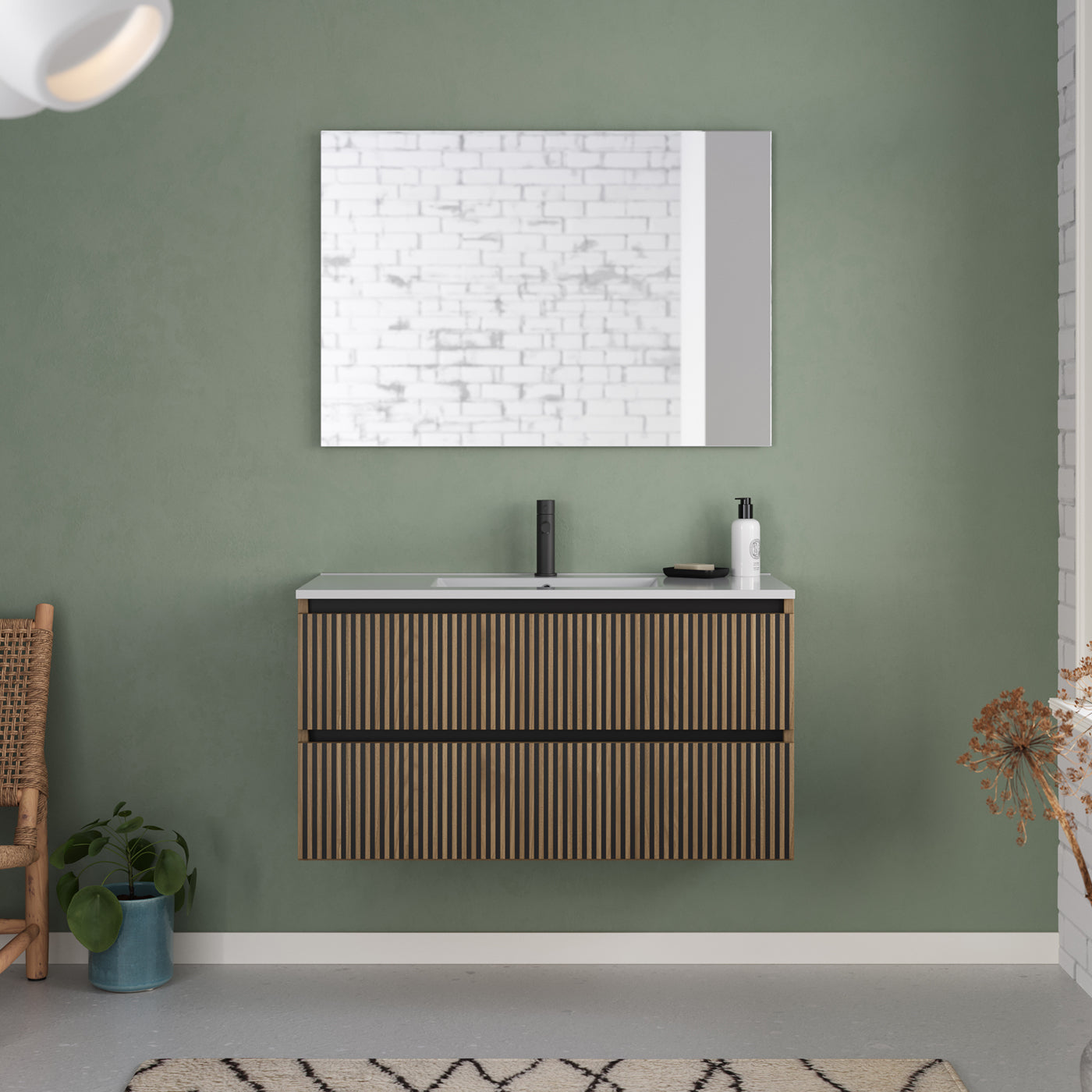 Meuble de salle de bain 100cm simple vasque - 2 tiroirs - sans miroir - VENERIA